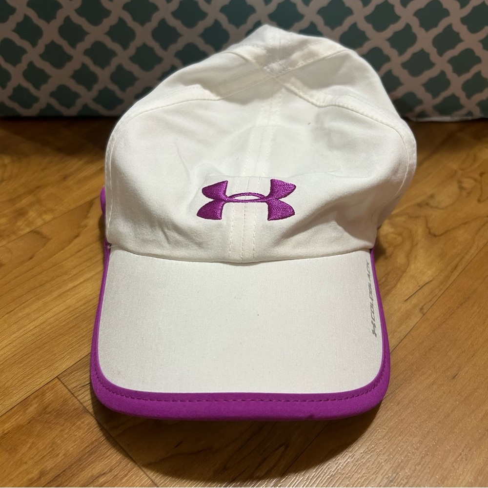 Under Armour White Cooling Hat with Purple Trim